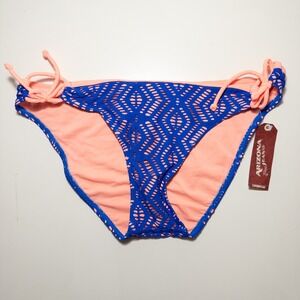 Arizona Jean Co Bikini Bottom Womens Medium Blue Peach Crochet Side Tie Boho NEW